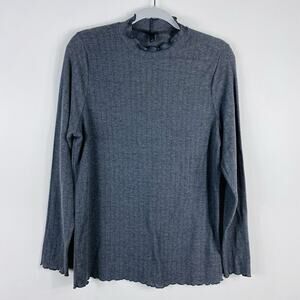 Torrid Turtleneck Top 1X Gray Knit Rib Lettuce Edge Long Sleeve